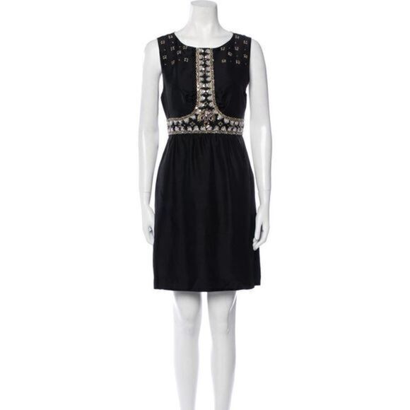 Tibi Black Silk Beaded Accent Mini Dress Us 8